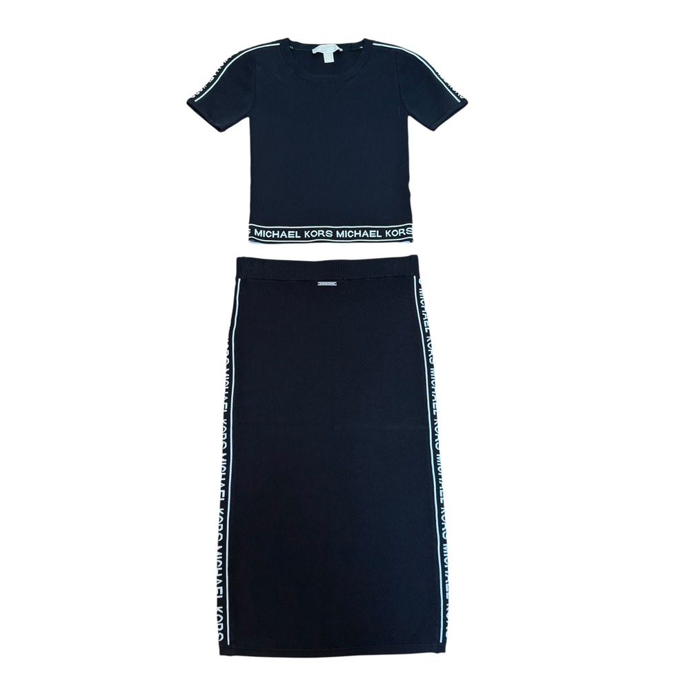 Michael Kors Knit Ribbed Logo Tape Trim Top & Pencil Skirt Set XS